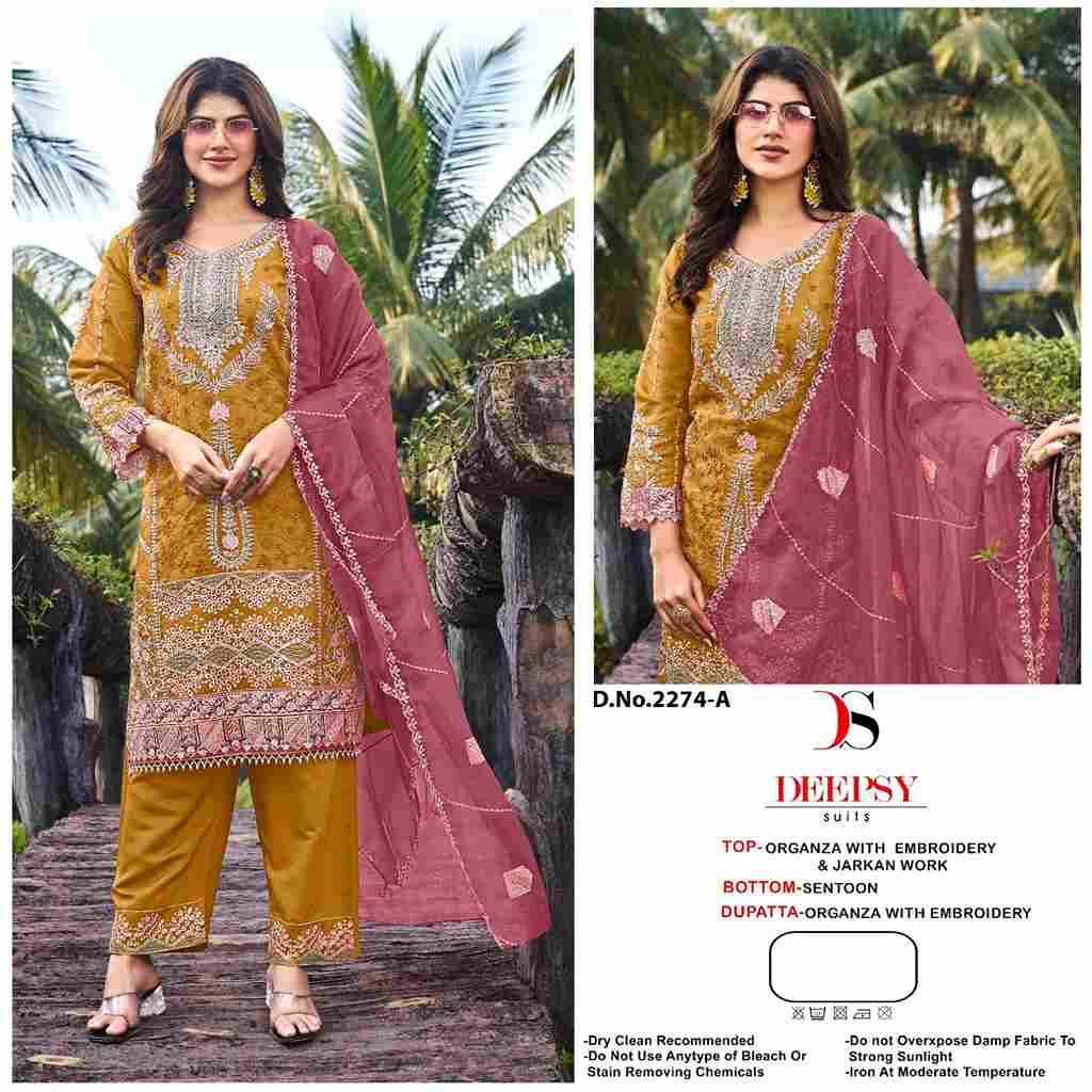 Deepsy Hit Design 2274 Colours By Deepsy Suits 2274-A To 2274-D Series Pakistani Stylish Beautiful Colourful Printed & Embroidered Party Wear & Occasional Wear Organza Dresses At Wholesale Price