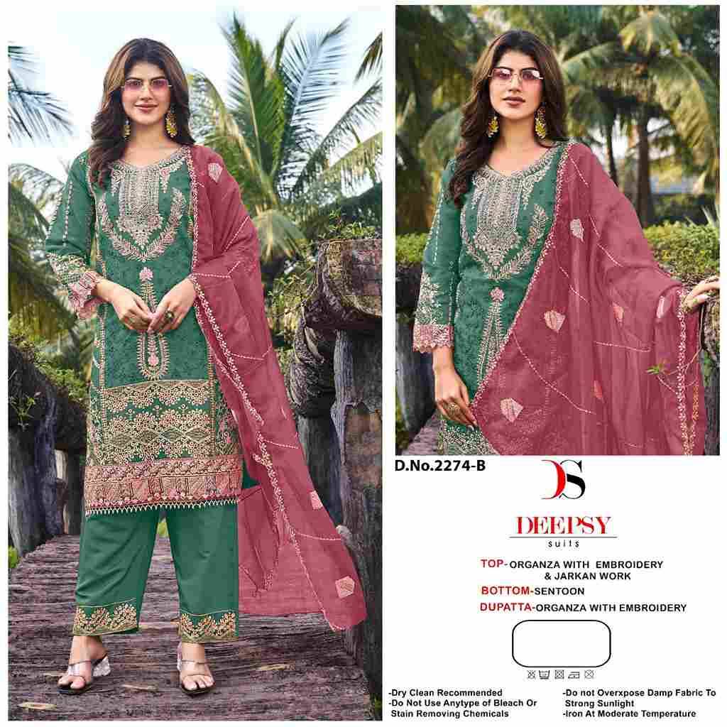 Deepsy Hit Design 2274 Colours By Deepsy Suits 2274-A To 2274-D Series Pakistani Stylish Beautiful Colourful Printed & Embroidered Party Wear & Occasional Wear Organza Dresses At Wholesale Price