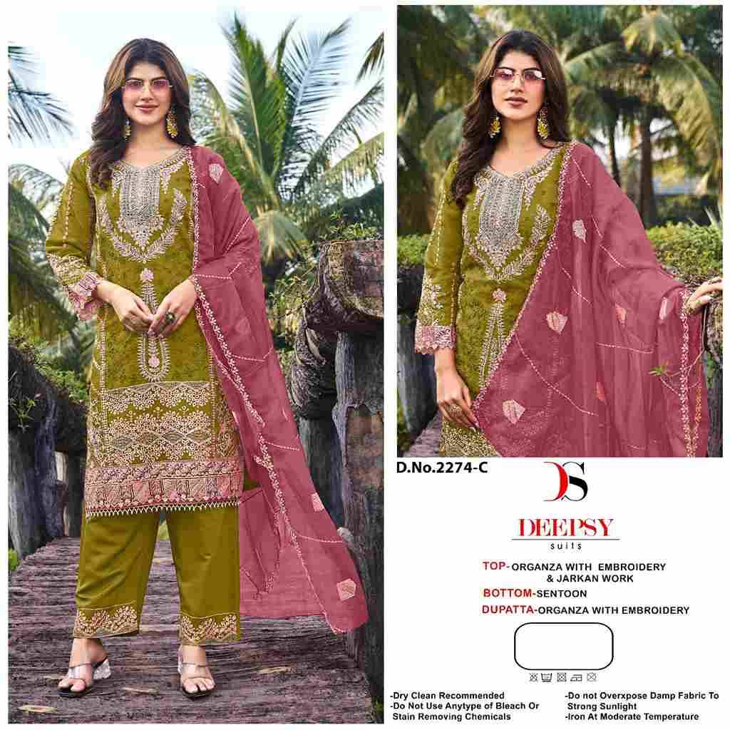 Deepsy Hit Design 2274 Colours By Deepsy Suits 2274-A To 2274-D Series Pakistani Stylish Beautiful Colourful Printed & Embroidered Party Wear & Occasional Wear Organza Dresses At Wholesale Price