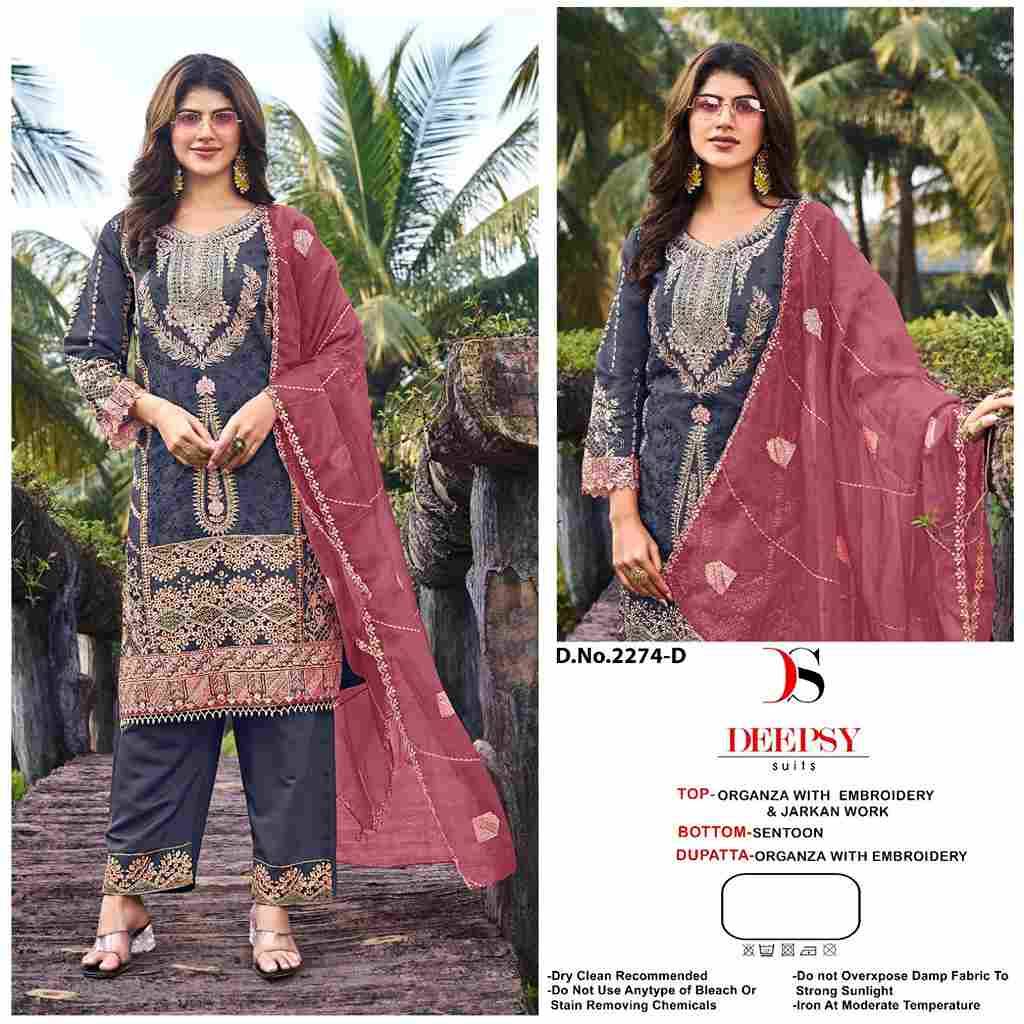 Deepsy Hit Design 2274 Colours By Deepsy Suits 2274-A To 2274-D Series Pakistani Stylish Beautiful Colourful Printed & Embroidered Party Wear & Occasional Wear Organza Dresses At Wholesale Price