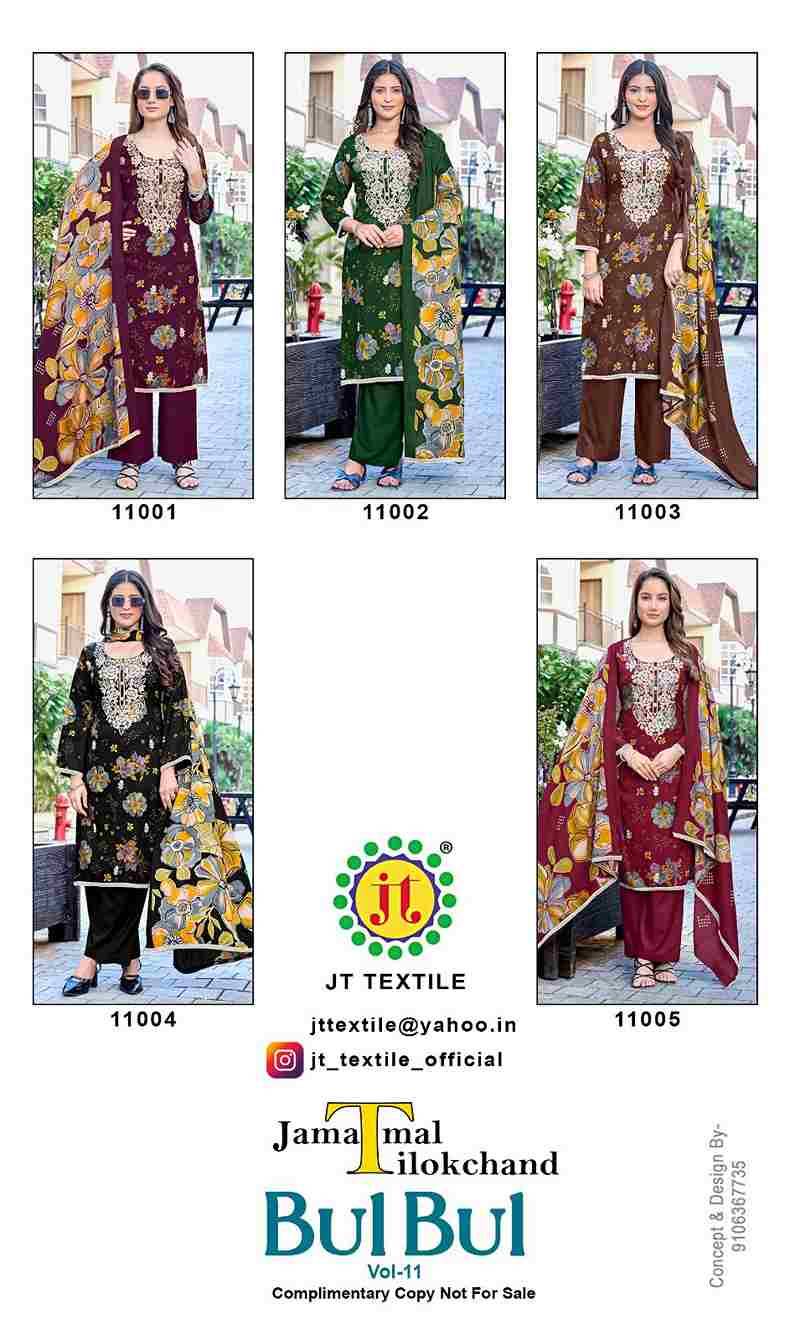 Bulbul Vol-11 By JT 11001 To 11005 Series Beautiful Festive Suits Colorful Stylish Fancy Casual Wear & Ethnic Wear Rayon Dresses At Wholesale Price