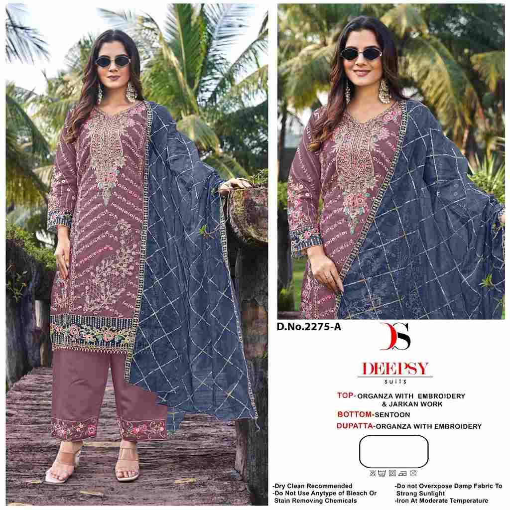 Deepsy Hit Design 2275 Colours By Deepsy Suits 2275-A To 2275-D Series Pakistani Stylish Beautiful Colourful Printed & Embroidered Party Wear & Occasional Wear Organza Dresses At Wholesale Price