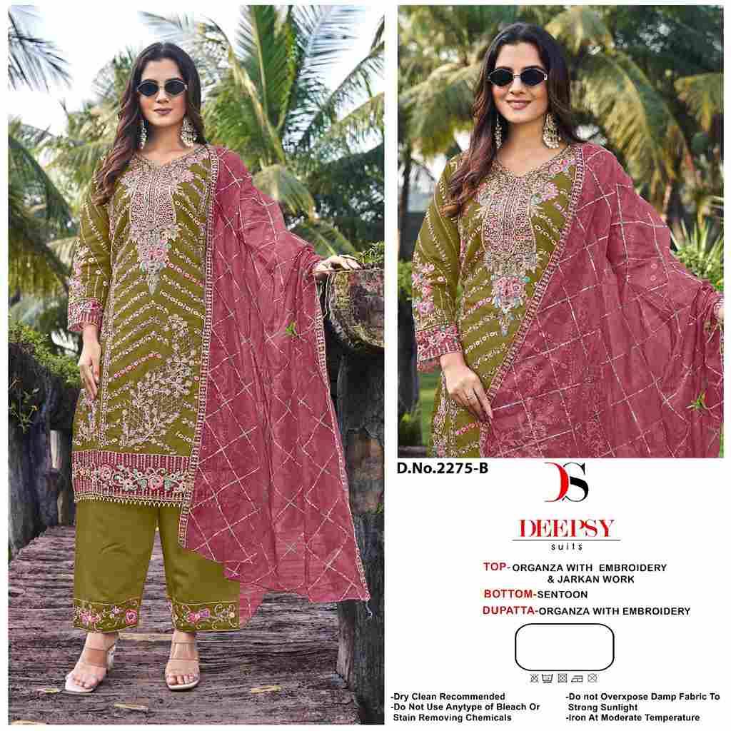 Deepsy Hit Design 2275 Colours By Deepsy Suits 2275-A To 2275-D Series Pakistani Stylish Beautiful Colourful Printed & Embroidered Party Wear & Occasional Wear Organza Dresses At Wholesale Price