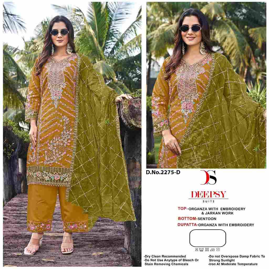 Deepsy Hit Design 2275 Colours By Deepsy Suits 2275-A To 2275-D Series Pakistani Stylish Beautiful Colourful Printed & Embroidered Party Wear & Occasional Wear Organza Dresses At Wholesale Price