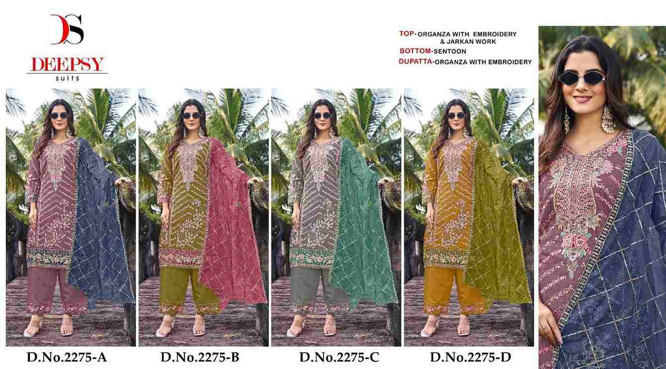 Deepsy Hit Design 2275 Colours By Deepsy Suits 2275-A To 2275-D Series Pakistani Stylish Beautiful Colourful Printed & Embroidered Party Wear & Occasional Wear Organza Dresses At Wholesale Price