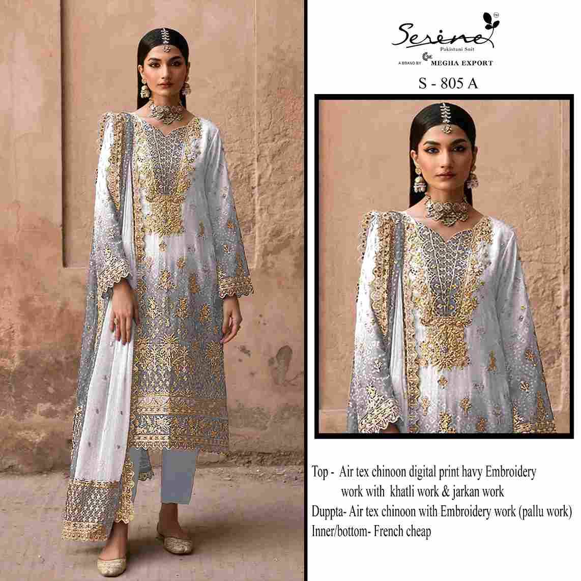 Serene Hit Design S-805 Colours By Serene S-805-A To S-805-D Series Pakistani Suits Beautiful Fancy Colorful Stylish Party Wear & Occasional Wear Chinnon Embroidery Dresses At Wholesale Price
