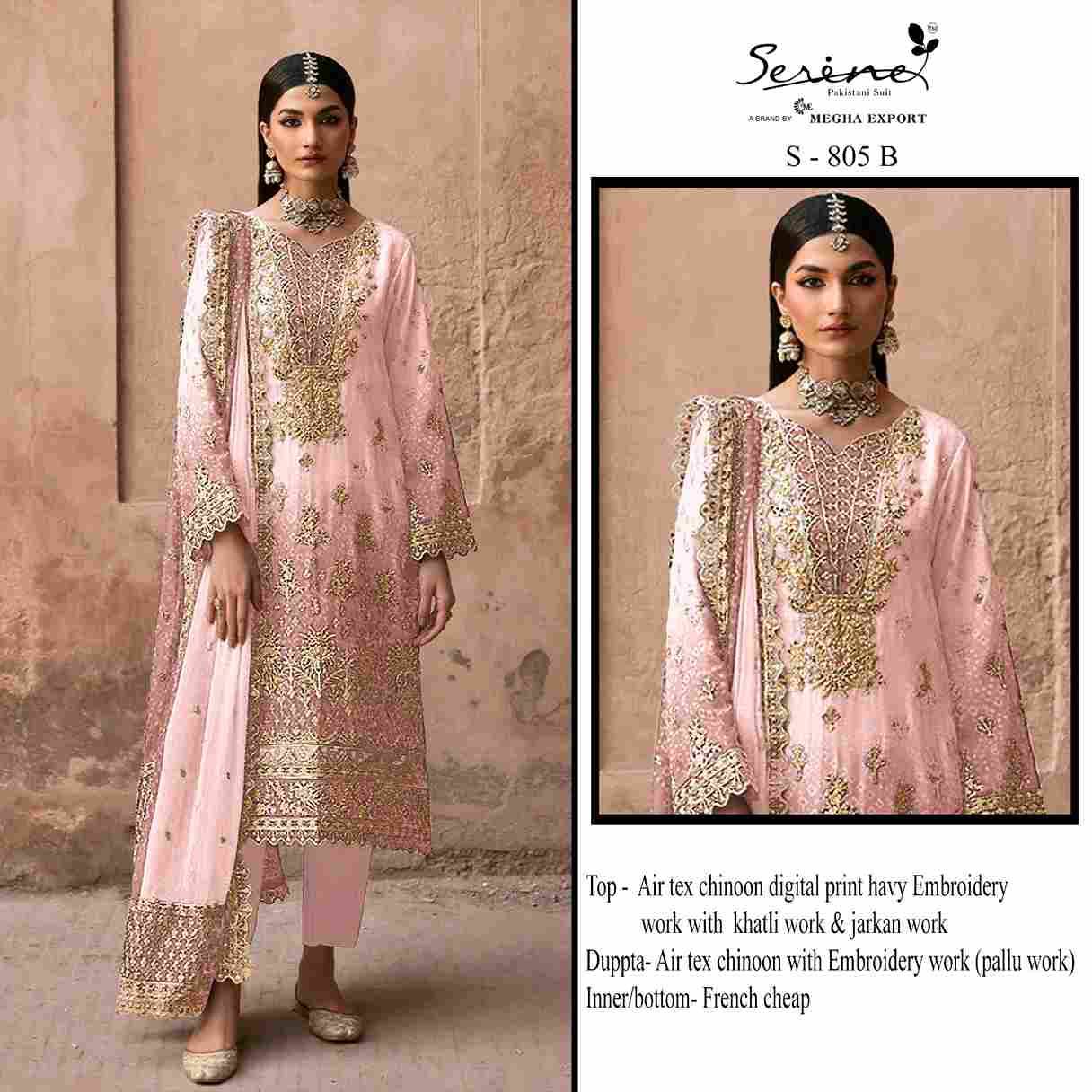 Serene Hit Design S-805 Colours By Serene S-805-A To S-805-D Series Pakistani Suits Beautiful Fancy Colorful Stylish Party Wear & Occasional Wear Chinnon Embroidery Dresses At Wholesale Price