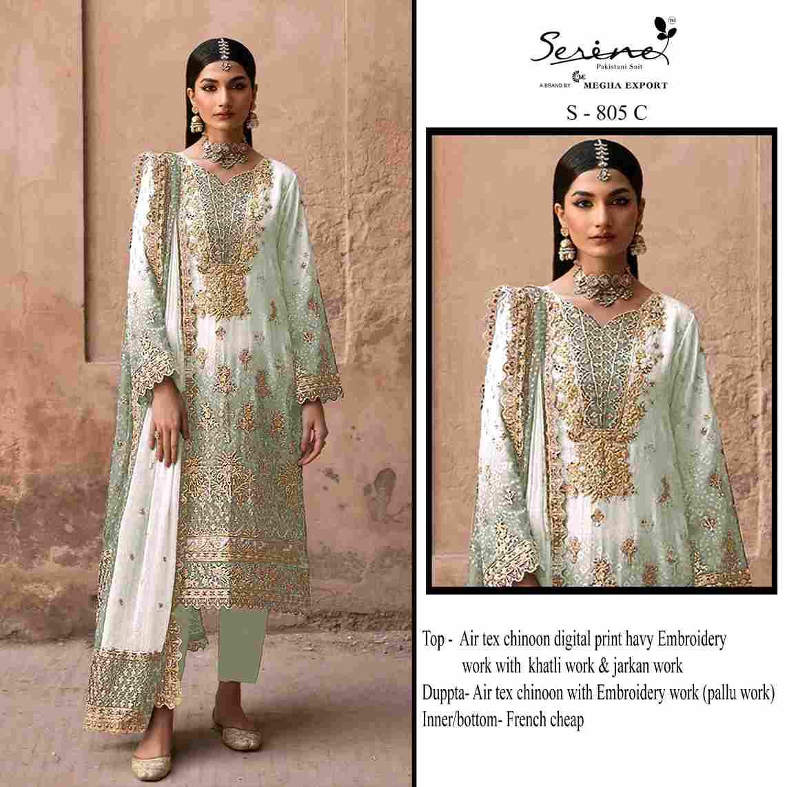 Serene Hit Design S-805 Colours By Serene S-805-A To S-805-D Series Pakistani Suits Beautiful Fancy Colorful Stylish Party Wear & Occasional Wear Chinnon Embroidery Dresses At Wholesale Price
