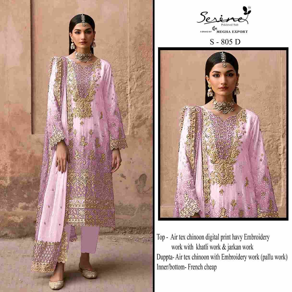 Serene Hit Design S-805 Colours By Serene S-805-A To S-805-D Series Pakistani Suits Beautiful Fancy Colorful Stylish Party Wear & Occasional Wear Chinnon Embroidery Dresses At Wholesale Price