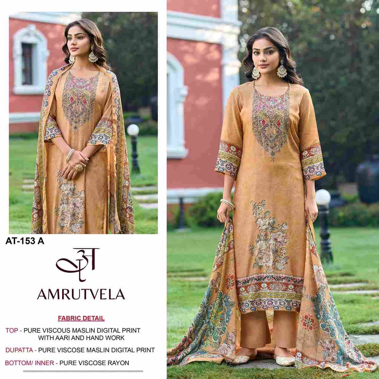 Amrutvela Hit Design AT-153 Colours By Amrutvela AT-153-A To AT-153-D Series Designer Pakistani Suits Collection Beautiful Stylish Fancy Colorful Party Wear & Occasional Wear Viscose Muslin Dresses At Wholesale Price
