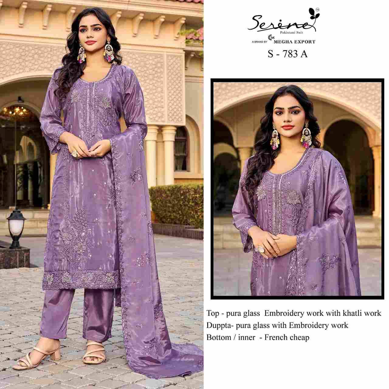 Serene Hit Design S-783 Colours By Serene S-783-A To S-783-D Series Pakistani Suits Beautiful Fancy Colorful Stylish Party Wear & Occasional Wear Fancy Embroidery Dresses At Wholesale Price