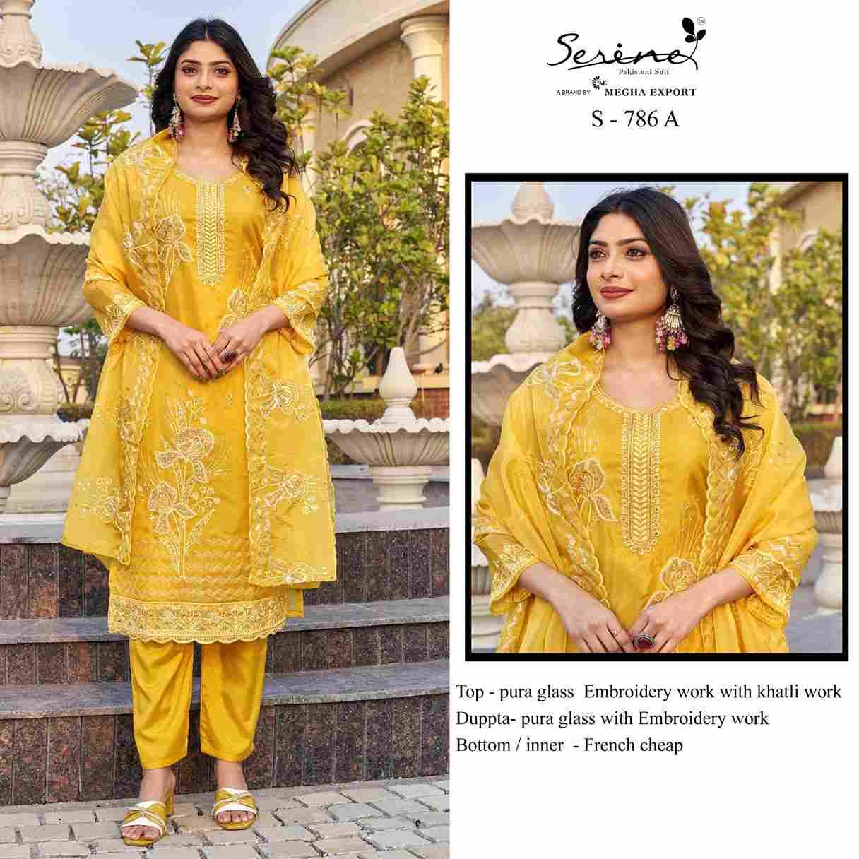 Serene Hit Design S-786 Colours By Serene S-786-A To S-786-D Series Pakistani Suits Beautiful Fancy Colorful Stylish Party Wear & Occasional Wear Fancy Embroidery Dresses At Wholesale Price