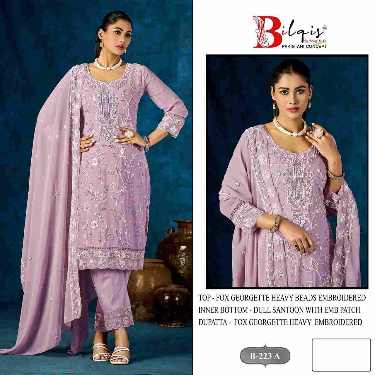 Bilqis 223 Colours By Bilqis 223-A To 223-D Series Beautiful Pakistani Suits Stylish Fancy Colorful Party Wear & Occasional Wear Faux Georgette Embroidery Dresses At Wholesale Price