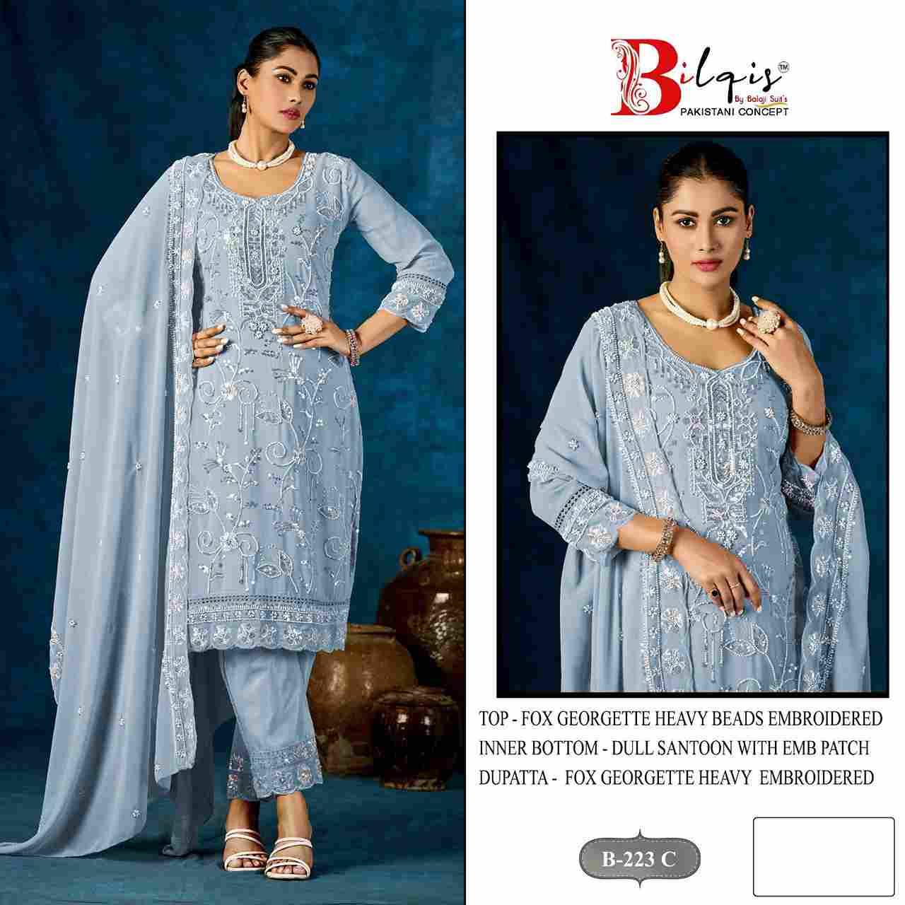Bilqis 223 Colours By Bilqis 223-A To 223-D Series Beautiful Pakistani Suits Stylish Fancy Colorful Party Wear & Occasional Wear Faux Georgette Embroidery Dresses At Wholesale Price