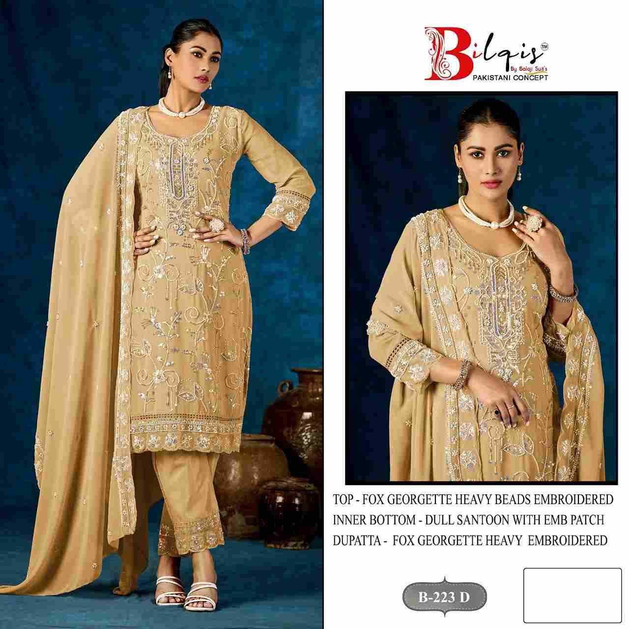 Bilqis 223 Colours By Bilqis 223-A To 223-D Series Beautiful Pakistani Suits Stylish Fancy Colorful Party Wear & Occasional Wear Faux Georgette Embroidery Dresses At Wholesale Price
