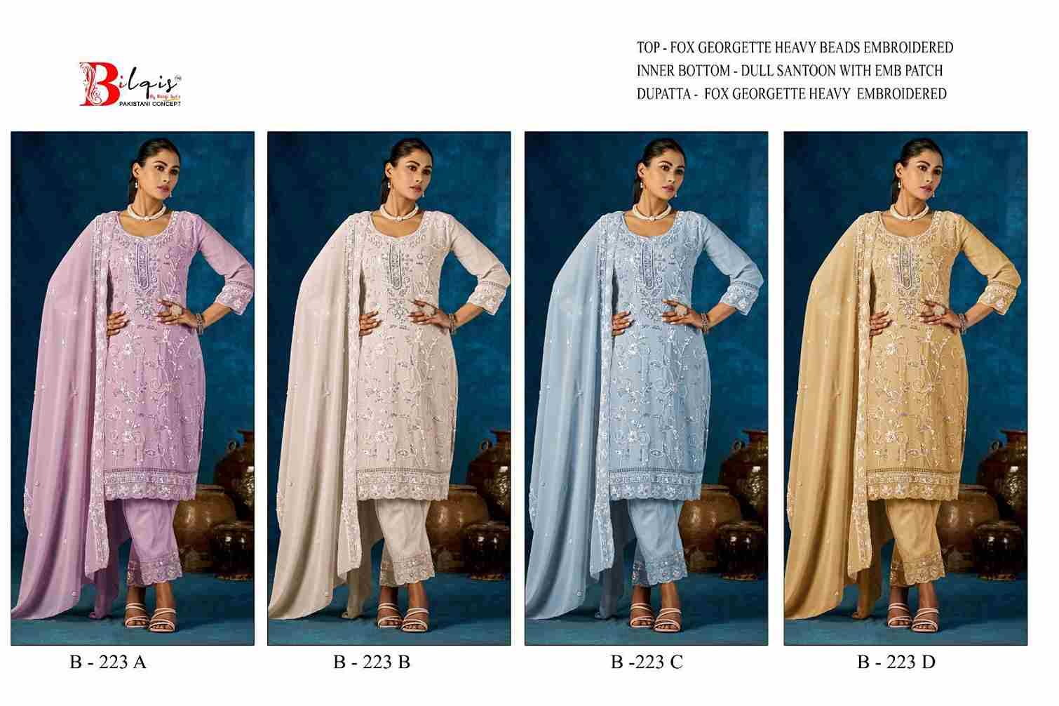 Bilqis 223 Colours By Bilqis 223-A To 223-D Series Beautiful Pakistani Suits Stylish Fancy Colorful Party Wear & Occasional Wear Faux Georgette Embroidery Dresses At Wholesale Price