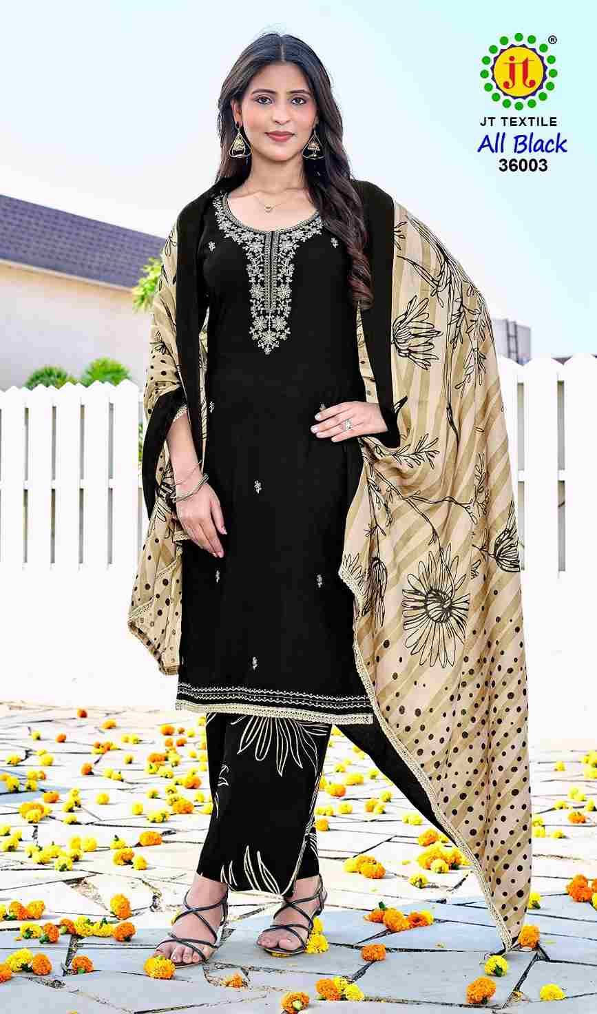 All Black Vol-36 By JT 36001 To 36005 Series Beautiful Festive Suits Colorful Stylish Fancy Casual Wear & Ethnic Wear Rayon Dresses At Wholesale Price