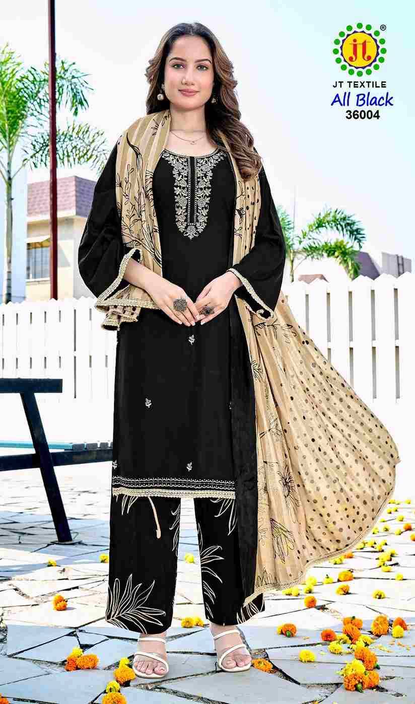 All Black Vol-36 By JT 36001 To 36005 Series Beautiful Festive Suits Colorful Stylish Fancy Casual Wear & Ethnic Wear Rayon Dresses At Wholesale Price