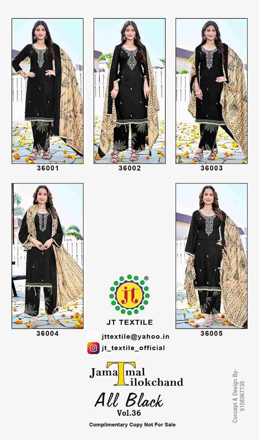 All Black Vol-36 By JT 36001 To 36005 Series Beautiful Festive Suits Colorful Stylish Fancy Casual Wear & Ethnic Wear Rayon Dresses At Wholesale Price