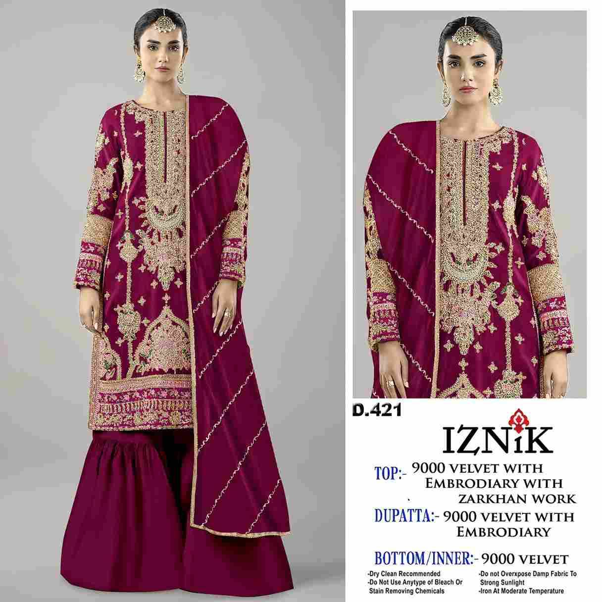 Iznik 421 Colours By Iznik Fab 421-A To 421-D Series Designer Pakistani Suits Beautiful Stylish Fancy Colorful Party Wear & Occasional Wear Velvet With Embroidery Dresses At Wholesale Price