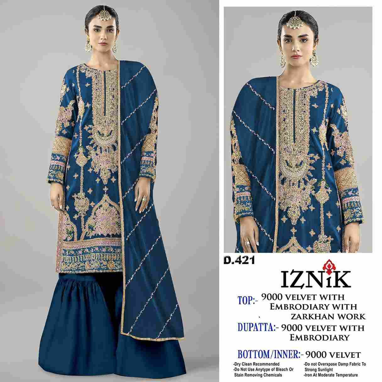 Iznik 421 Colours By Iznik Fab 421-A To 421-D Series Designer Pakistani Suits Beautiful Stylish Fancy Colorful Party Wear & Occasional Wear Velvet With Embroidery Dresses At Wholesale Price