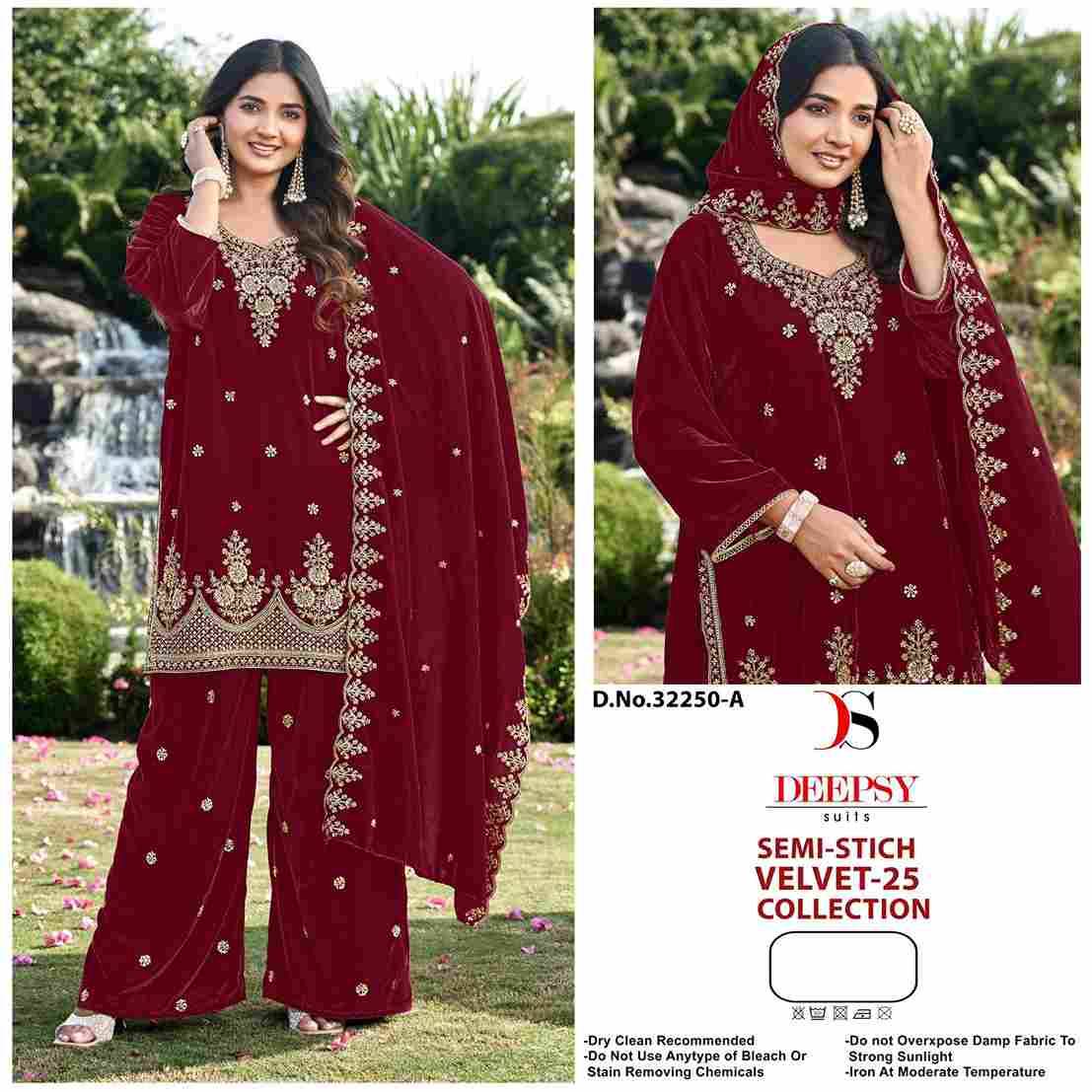 Velvet 32250 Colours By Deepsy Suits 32250-A To 32250-D Series Beautiful Stylish Pakistani Suits Fancy Colorful Casual Wear & Ethnic Wear & Ready To Wear Heavy Velvet Embroidery Dresses At Wholesale Price