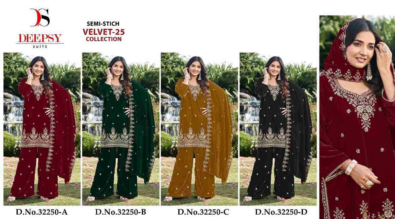Velvet 32250 Colours By Deepsy Suits 32250-A To 32250-D Series Beautiful Stylish Pakistani Suits Fancy Colorful Casual Wear & Ethnic Wear & Ready To Wear Heavy Velvet Embroidery Dresses At Wholesale Price