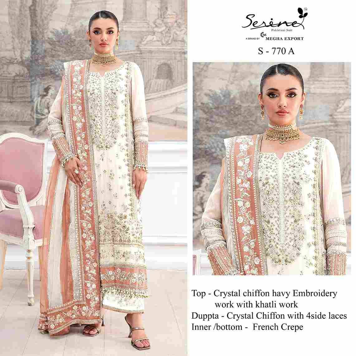Serene Hit Design S-770 Colours By Serene S-770-A To S-770-D Series Pakistani Suits Beautiful Fancy Colorful Stylish Party Wear & Occasional Wear Chiffon Embroidery Dresses At Wholesale Price