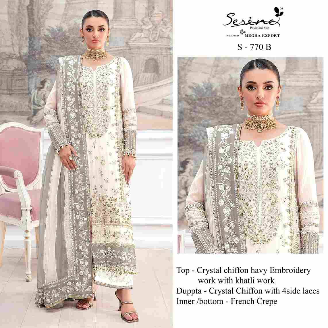 Serene Hit Design S-770 Colours By Serene S-770-A To S-770-D Series Pakistani Suits Beautiful Fancy Colorful Stylish Party Wear & Occasional Wear Chiffon Embroidery Dresses At Wholesale Price