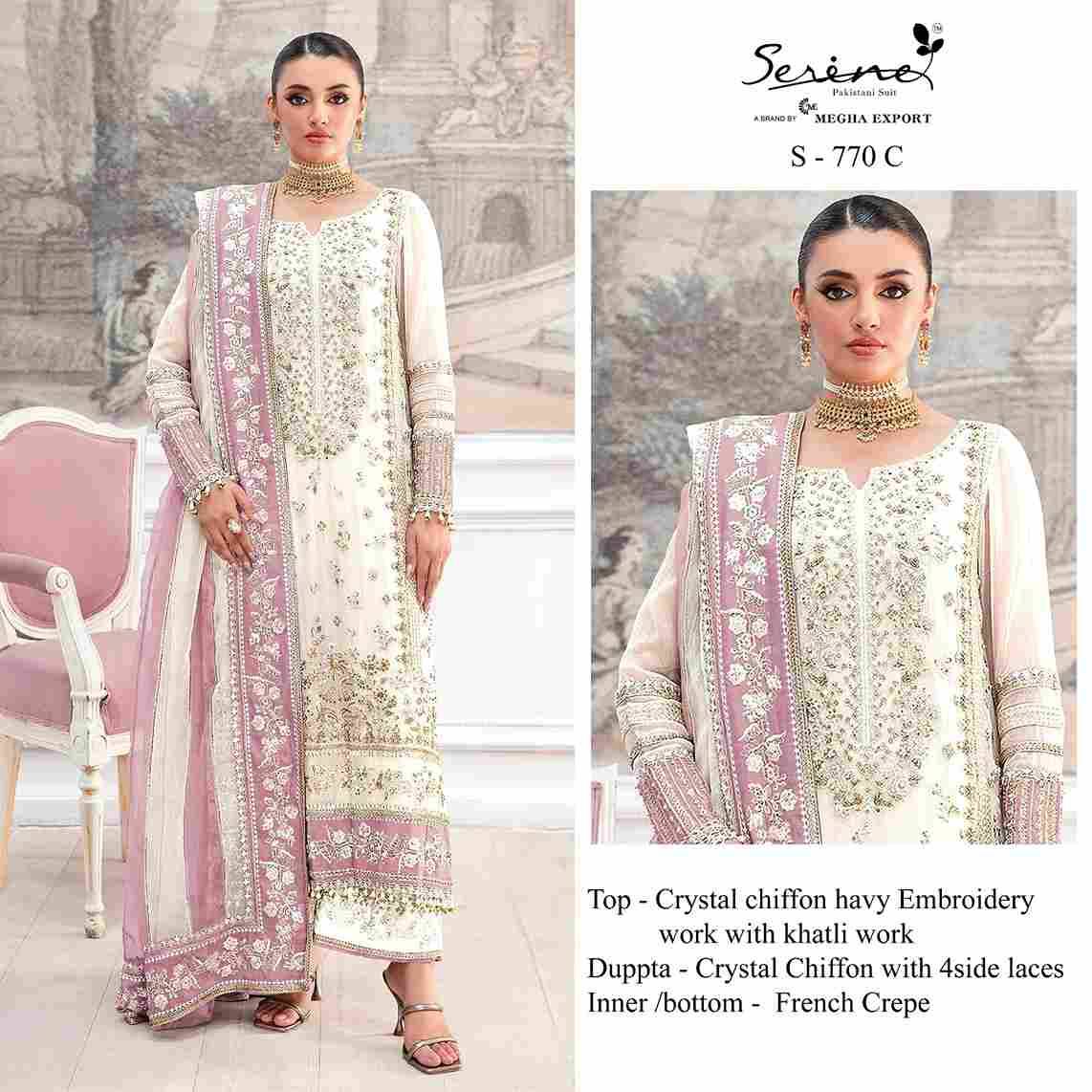 Serene Hit Design S-770 Colours By Serene S-770-A To S-770-D Series Pakistani Suits Beautiful Fancy Colorful Stylish Party Wear & Occasional Wear Chiffon Embroidery Dresses At Wholesale Price