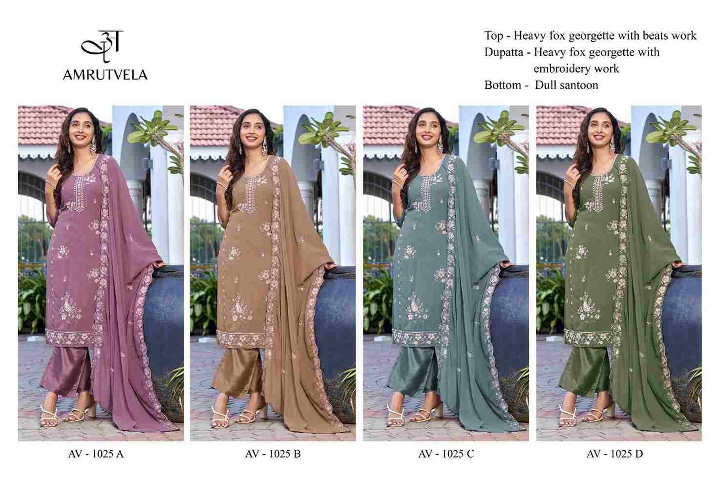 Amrutvela Hit Design AV-1025 Colours By Amrutvela AV-1025-A To AV-1025-D Series Designer Pakistani Suits Collection Beautiful Stylish Fancy Colorful Party Wear & Occasional Wear Faux Georgette Dresses At Wholesale Price