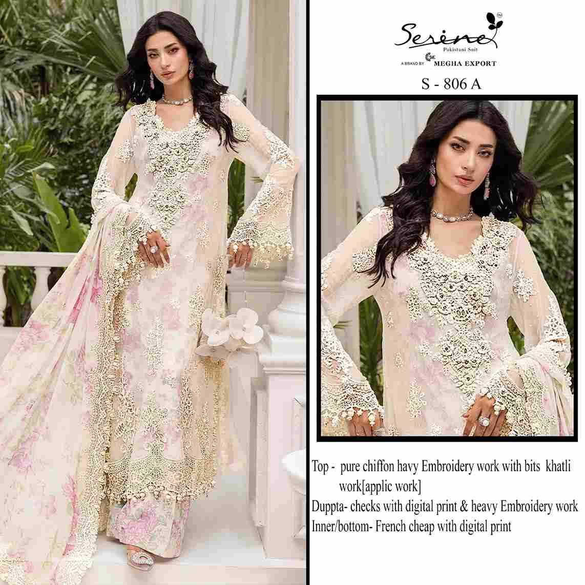 Serene Hit Design S-806 Colours By Serene S-806-A To S-806-D Series Pakistani Suits Beautiful Fancy Colorful Stylish Party Wear & Occasional Wear Chiffon Embroidery Dresses At Wholesale Price