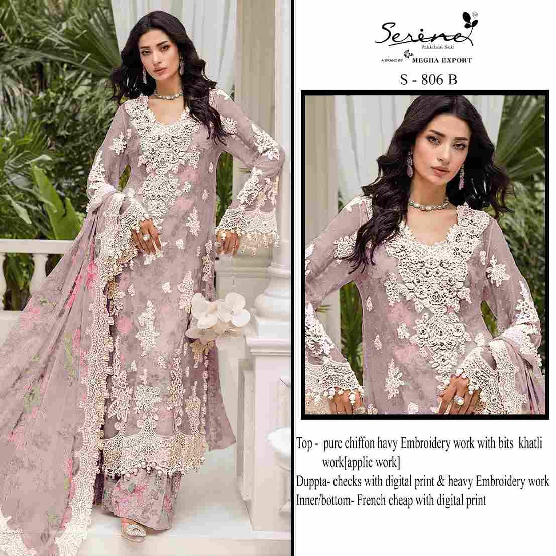 Serene Hit Design S-806 Colours By Serene S-806-A To S-806-D Series Pakistani Suits Beautiful Fancy Colorful Stylish Party Wear & Occasional Wear Chiffon Embroidery Dresses At Wholesale Price