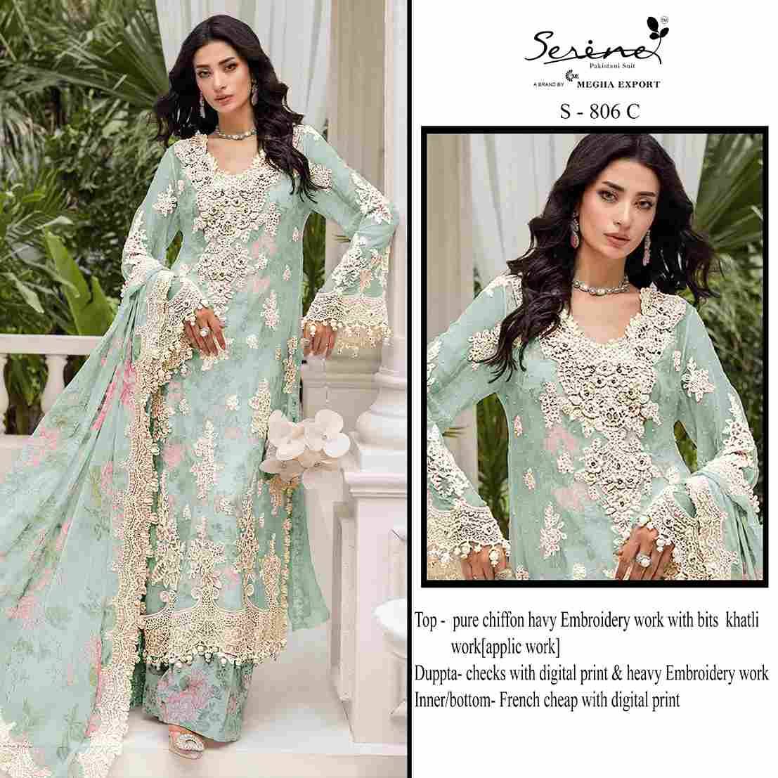 Serene Hit Design S-806 Colours By Serene S-806-A To S-806-D Series Pakistani Suits Beautiful Fancy Colorful Stylish Party Wear & Occasional Wear Chiffon Embroidery Dresses At Wholesale Price
