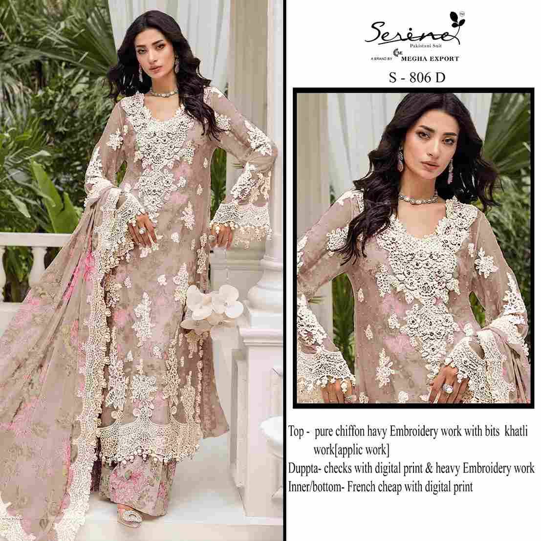 Serene Hit Design S-806 Colours By Serene S-806-A To S-806-D Series Pakistani Suits Beautiful Fancy Colorful Stylish Party Wear & Occasional Wear Chiffon Embroidery Dresses At Wholesale Price