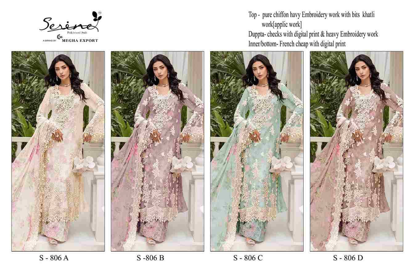 Serene Hit Design S-806 Colours By Serene S-806-A To S-806-D Series Pakistani Suits Beautiful Fancy Colorful Stylish Party Wear & Occasional Wear Chiffon Embroidery Dresses At Wholesale Price