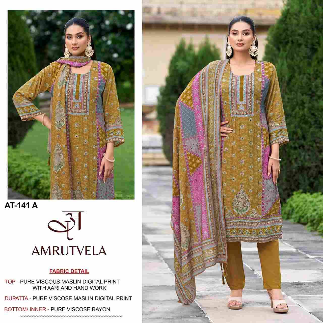 Amrutvela Hit Design AT-141 Colours By Amrutvela AT-141-A To AT-141-D Series Designer Pakistani Suits Collection Beautiful Stylish Fancy Colorful Party Wear & Occasional Wear Viscose Muslin Dresses At Wholesale Price