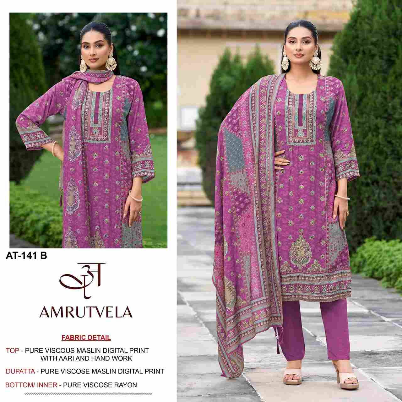 Amrutvela Hit Design AT-141 Colours By Amrutvela AT-141-A To AT-141-D Series Designer Pakistani Suits Collection Beautiful Stylish Fancy Colorful Party Wear & Occasional Wear Viscose Muslin Dresses At Wholesale Price