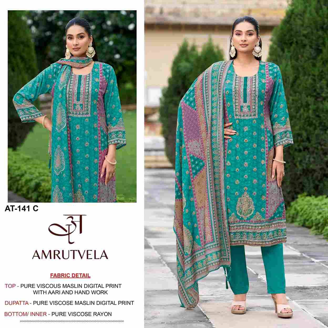 Amrutvela Hit Design AT-141 Colours By Amrutvela AT-141-A To AT-141-D Series Designer Pakistani Suits Collection Beautiful Stylish Fancy Colorful Party Wear & Occasional Wear Viscose Muslin Dresses At Wholesale Price
