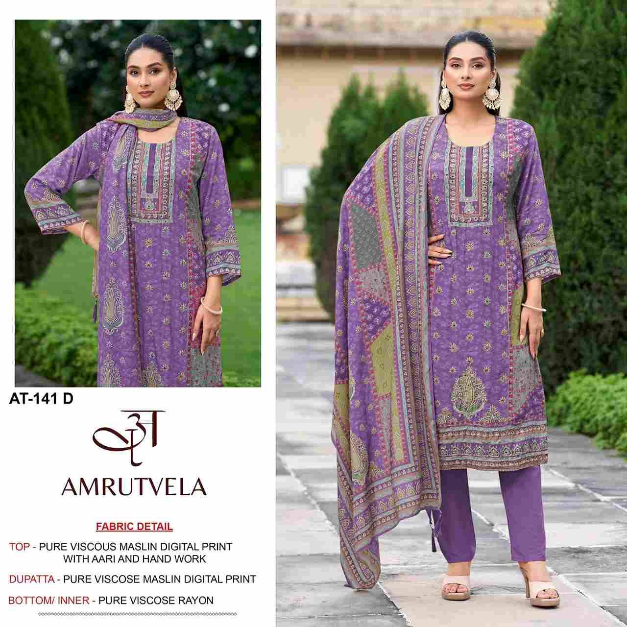 Amrutvela Hit Design AT-141 Colours By Amrutvela AT-141-A To AT-141-D Series Designer Pakistani Suits Collection Beautiful Stylish Fancy Colorful Party Wear & Occasional Wear Viscose Muslin Dresses At Wholesale Price