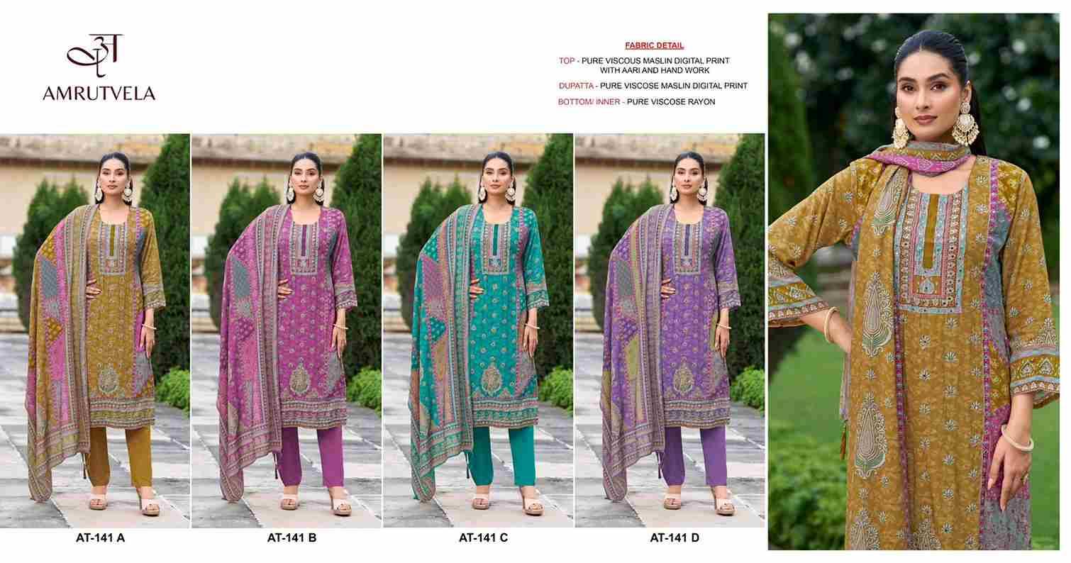Amrutvela Hit Design AT-141 Colours By Amrutvela AT-141-A To AT-141-D Series Designer Pakistani Suits Collection Beautiful Stylish Fancy Colorful Party Wear & Occasional Wear Viscose Muslin Dresses At Wholesale Price