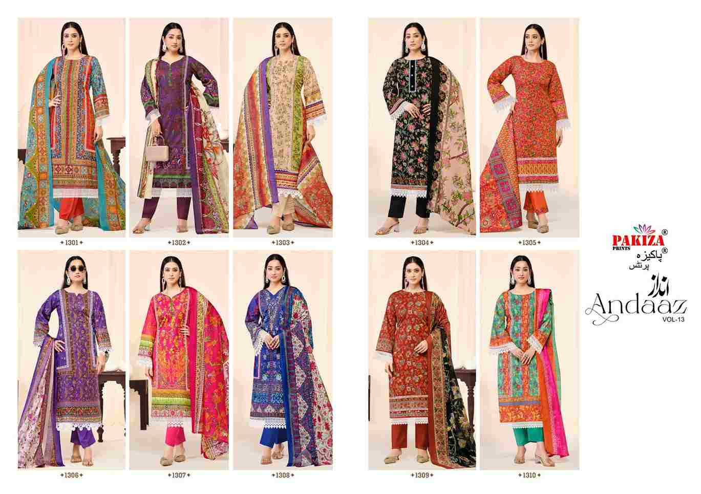 Andaaz Vol-13 By Pakiza Prints 1301 To 1310 Series Beautiful Festive Suits Stylish Fancy Colorful Party Wear & Occasional Wear Lawn Cotton Dresses At Wholesale Price