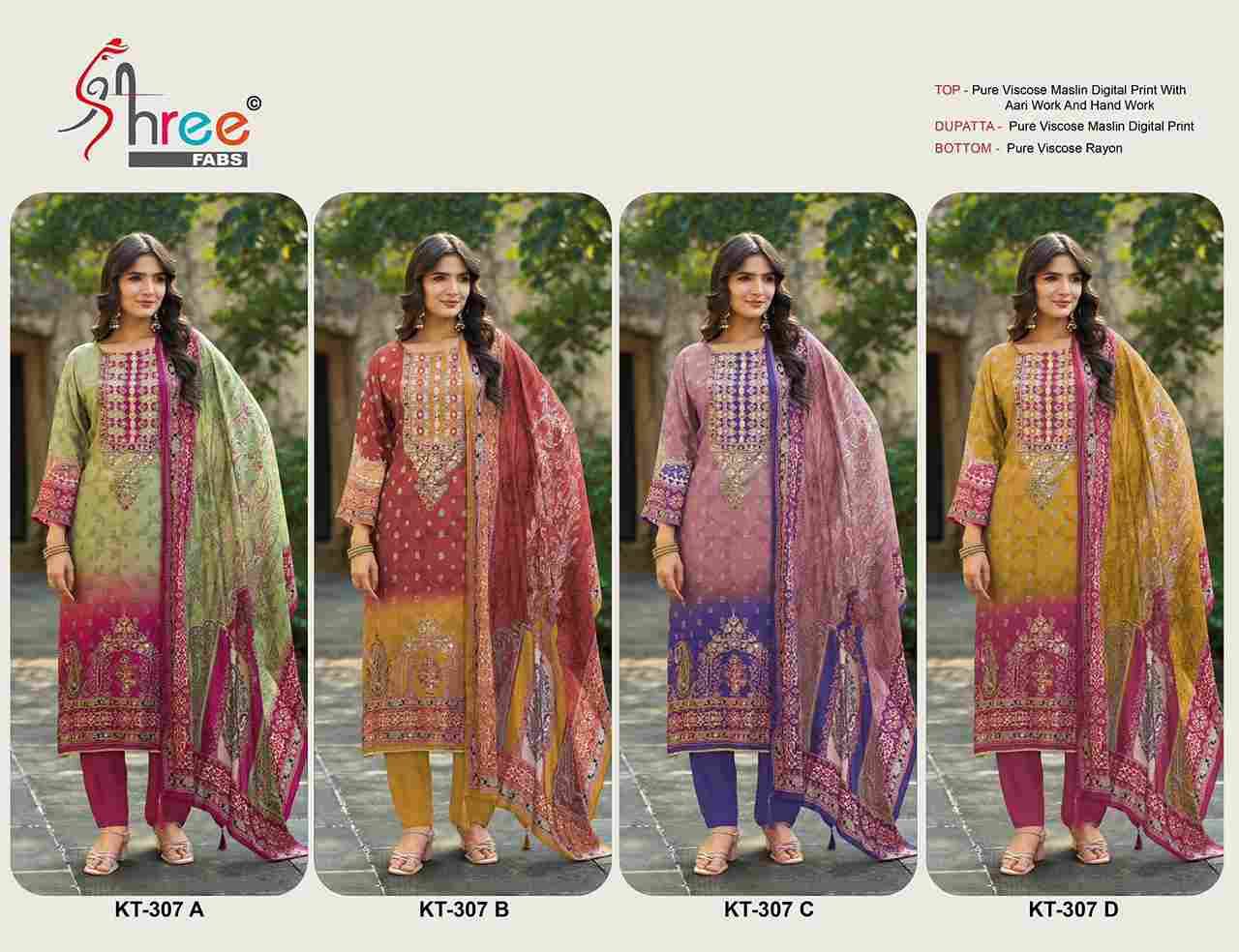 Shree Fabs Hit Design Kt-307 Colours By Shree Fabs KT-307-A To KT-307-D Series Designer Pakistani Suits Beautiful Fancy Stylish Colorful Party Wear & Occasional Wear Pure Viscose Muslin Embroidery Dresses At Wholesale Price