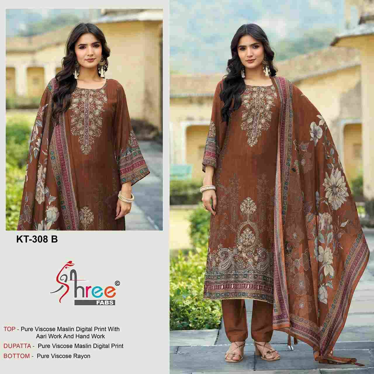Shree Fabs Hit Design Kt-308 Colours By Shree Fabs KT-308-A To KT-308-D Series Designer Pakistani Suits Beautiful Fancy Stylish Colorful Party Wear & Occasional Wear Pure Viscose Muslin Embroidery Dresses At Wholesale Price