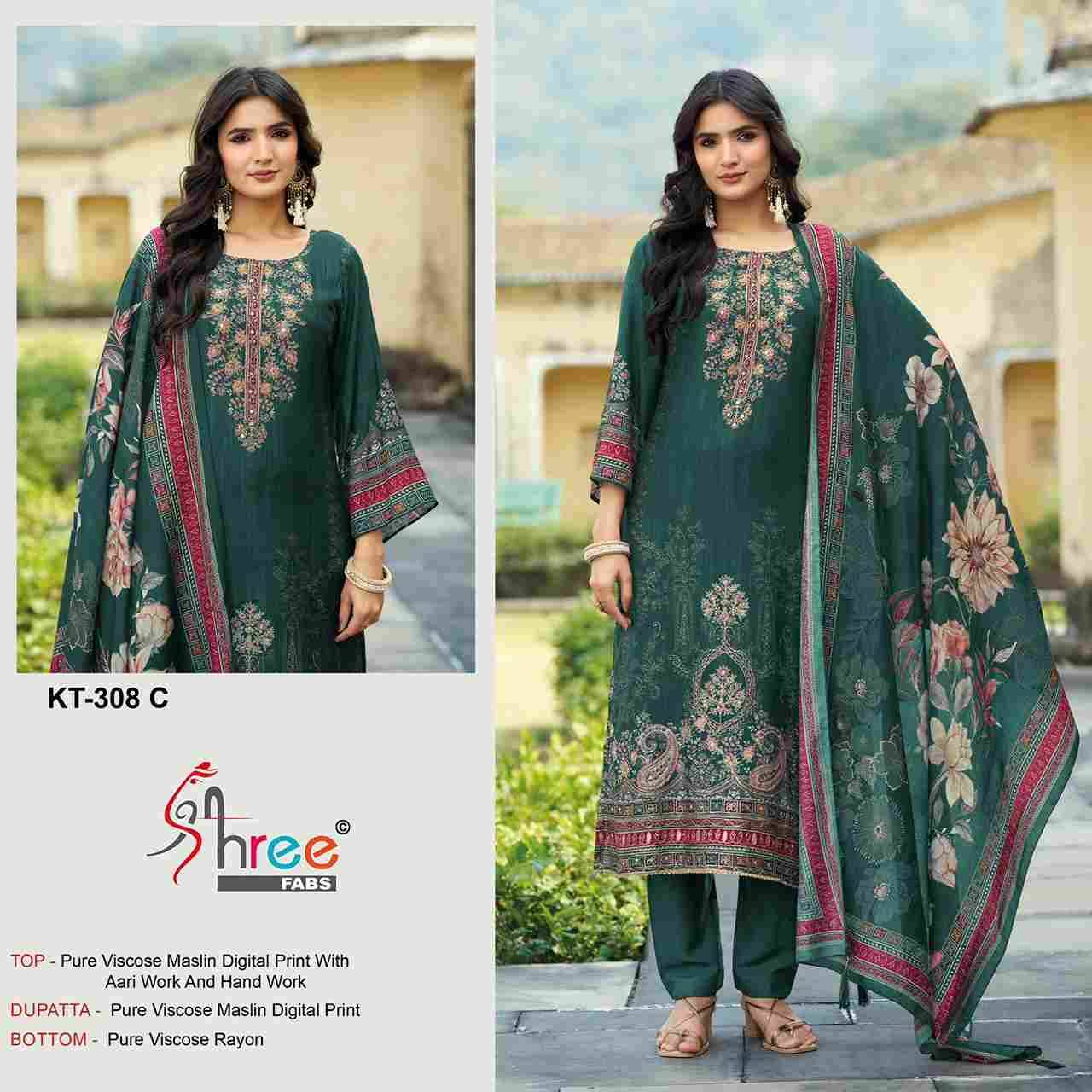 Shree Fabs Hit Design Kt-308 Colours By Shree Fabs KT-308-A To KT-308-D Series Designer Pakistani Suits Beautiful Fancy Stylish Colorful Party Wear & Occasional Wear Pure Viscose Muslin Embroidery Dresses At Wholesale Price