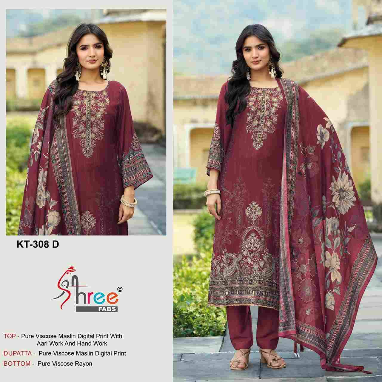 Shree Fabs Hit Design Kt-308 Colours By Shree Fabs KT-308-A To KT-308-D Series Designer Pakistani Suits Beautiful Fancy Stylish Colorful Party Wear & Occasional Wear Pure Viscose Muslin Embroidery Dresses At Wholesale Price