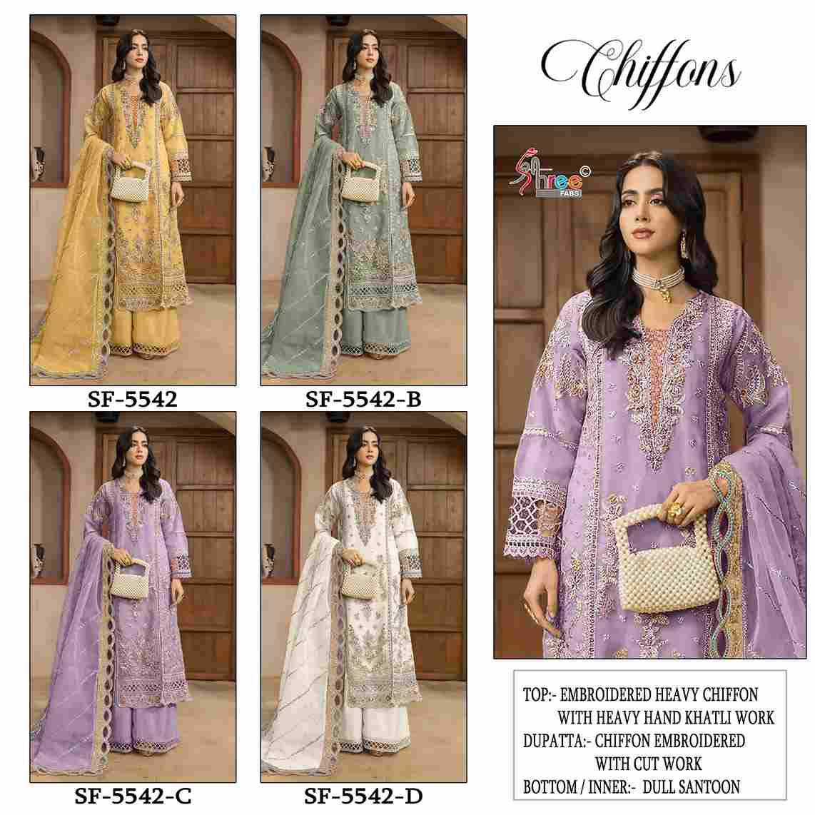 Shree Fabs Hit Design SF-5542 Colours By Shree Fabs SF-5542-A To SF-5542-D Series Beautiful Stylish Pakistani Suits Fancy Colorful Casual Wear & Ethnic Wear & Ready To Wear Chiffon Embroidery Dresses At Wholesale Price