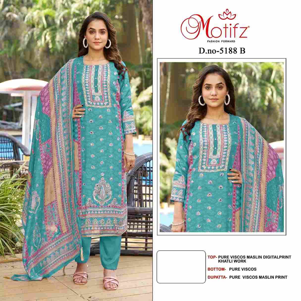 Motifz Hit Design 5188 Colours By Motifz 5188-A To 5188-D Series Beautiful Pakistani Suits Colorful Stylish Fancy Casual Wear & Ethnic Wear Viscose Muslin Dresses At Wholesale Price