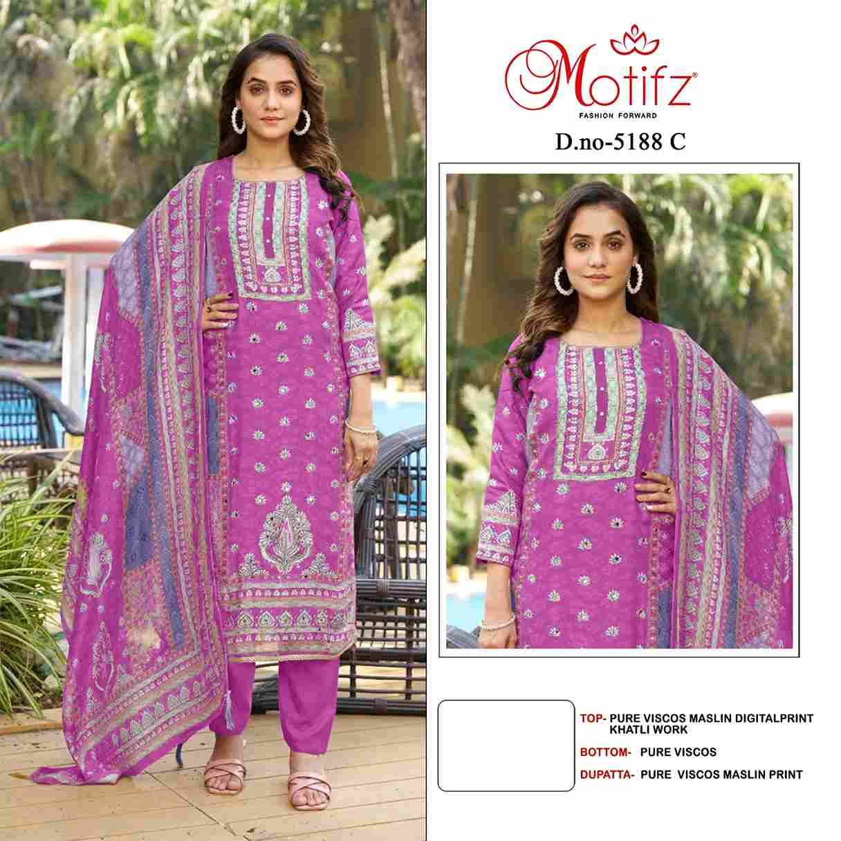 Motifz Hit Design 5188 Colours By Motifz 5188-A To 5188-D Series Beautiful Pakistani Suits Colorful Stylish Fancy Casual Wear & Ethnic Wear Viscose Muslin Dresses At Wholesale Price