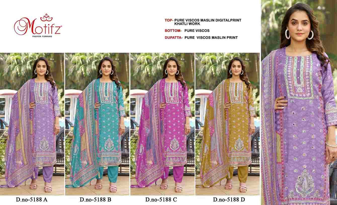 Motifz Hit Design 5188 Colours By Motifz 5188-A To 5188-D Series Beautiful Pakistani Suits Colorful Stylish Fancy Casual Wear & Ethnic Wear Viscose Muslin Dresses At Wholesale Price